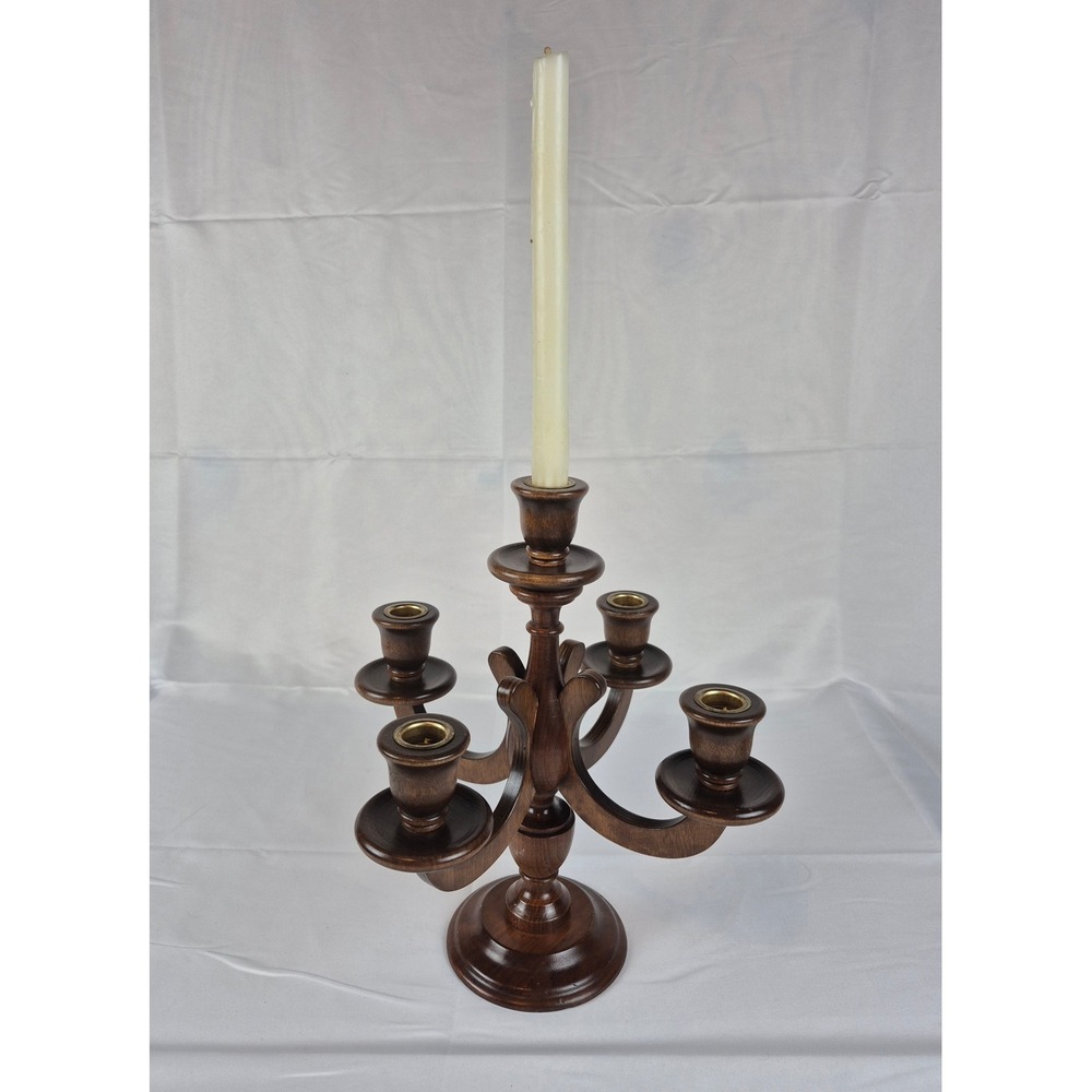 Charles Lesters Wooden 5 Light Candelabra Taper Candle‎ Holder Dark Wood Vintage